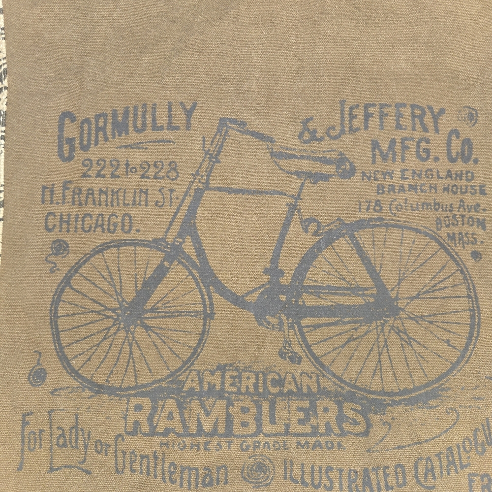 MYRA Bicycle Print Canvas/ Leather Tote Bag S-0935 18" X 13"  12"handles - Picture 2 of 15
